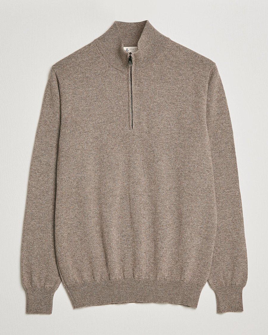 Men | Sweaters & Knitwear | Piacenza Cashmere | Cashmere Half Zip Sweater Brown