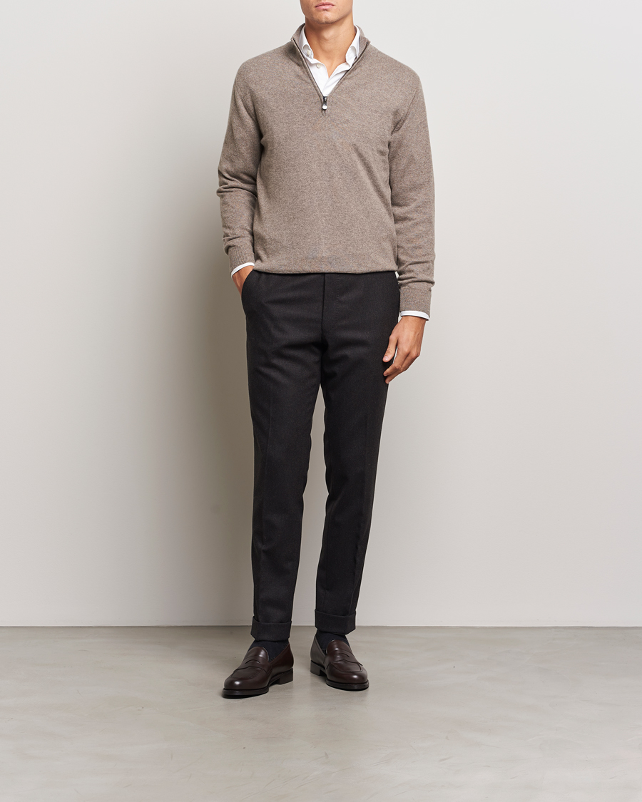 Men | Sweaters & Knitwear | Piacenza Cashmere | Cashmere Half Zip Sweater Brown