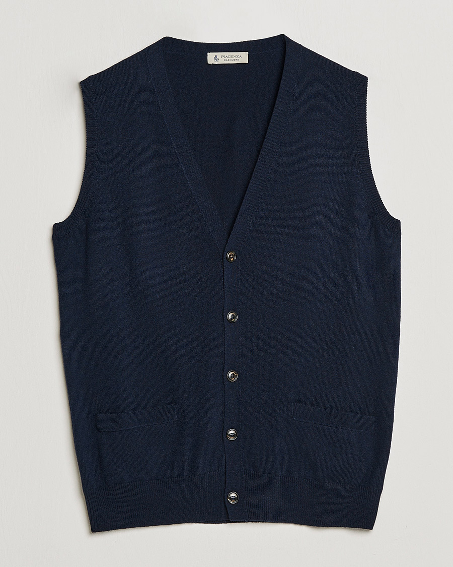 Men | Sweaters & Knitwear | Piacenza Cashmere | Cashmere Sleeveless Cardigan Navy