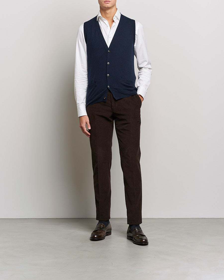 Men | Sweaters & Knitwear | Piacenza Cashmere | Cashmere Sleeveless Cardigan Navy