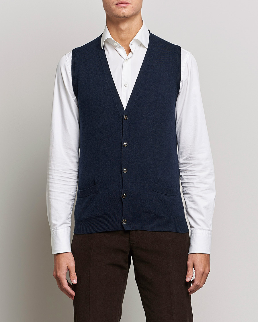 Men | Sweaters & Knitwear | Piacenza Cashmere | Cashmere Sleeveless Cardigan Navy