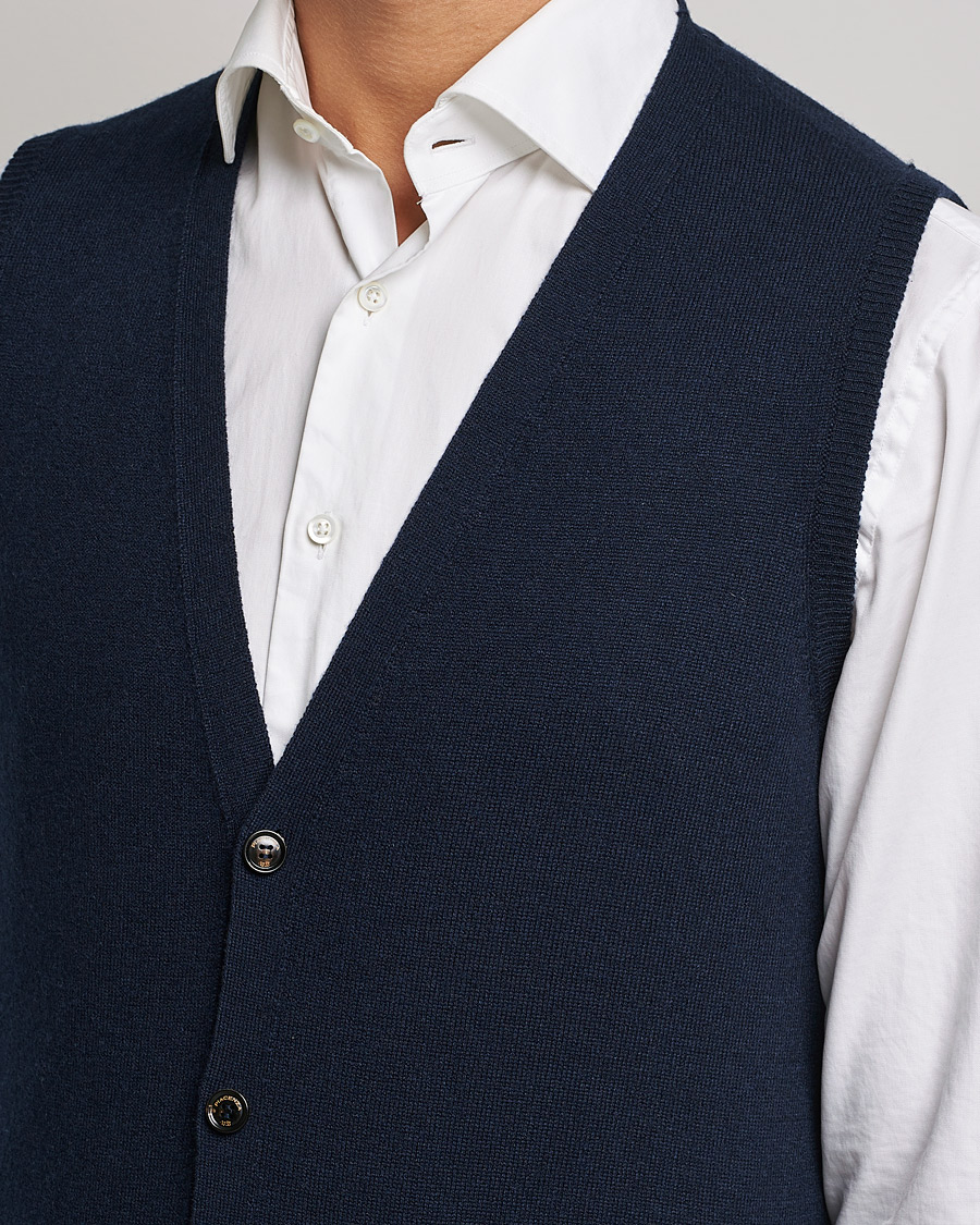Men | Sweaters & Knitwear | Piacenza Cashmere | Cashmere Sleeveless Cardigan Navy