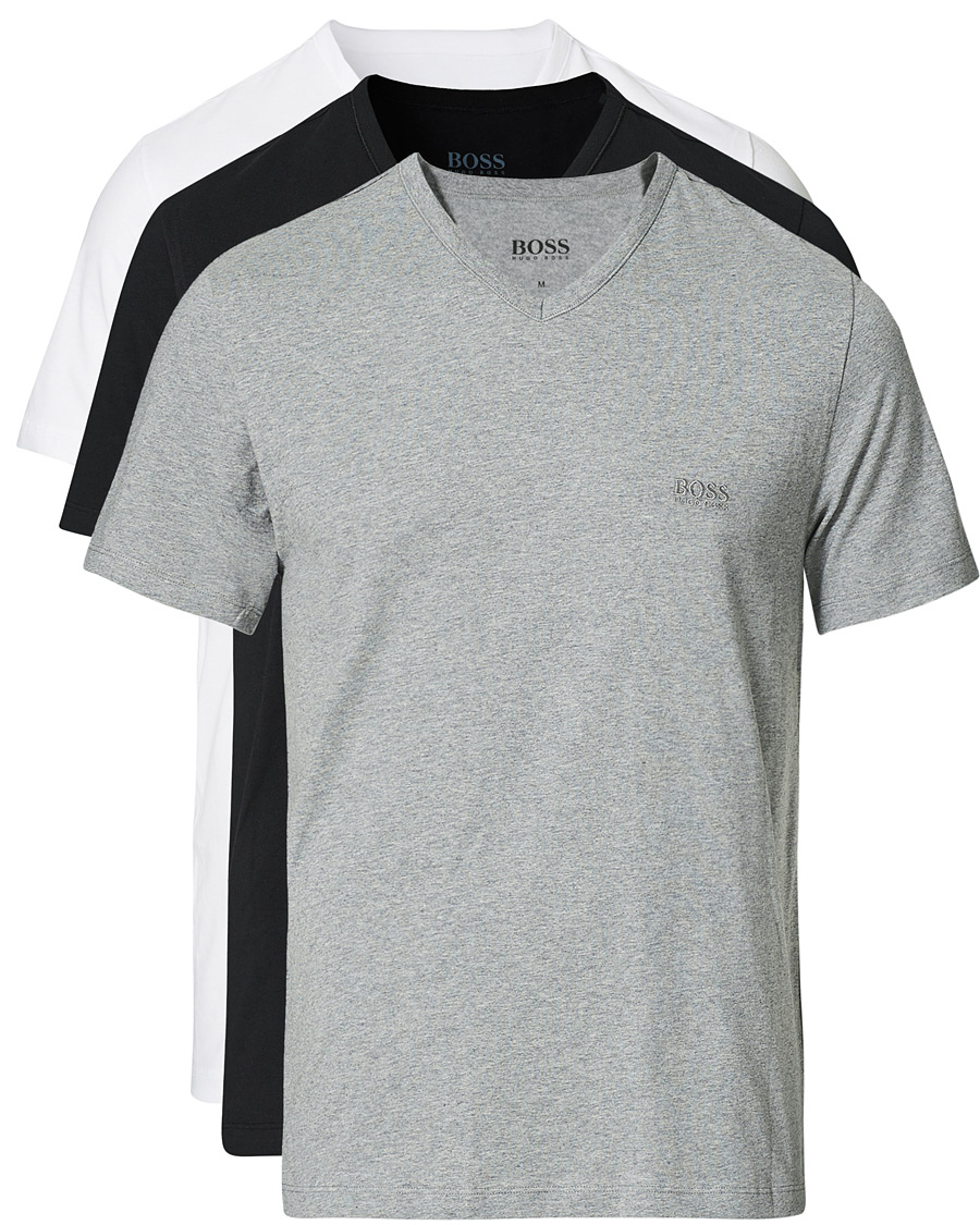 Men | T-Shirts | BOSS BLACK | BOSS 3-Pack V-Neck T-Shirt Black/Grey/White