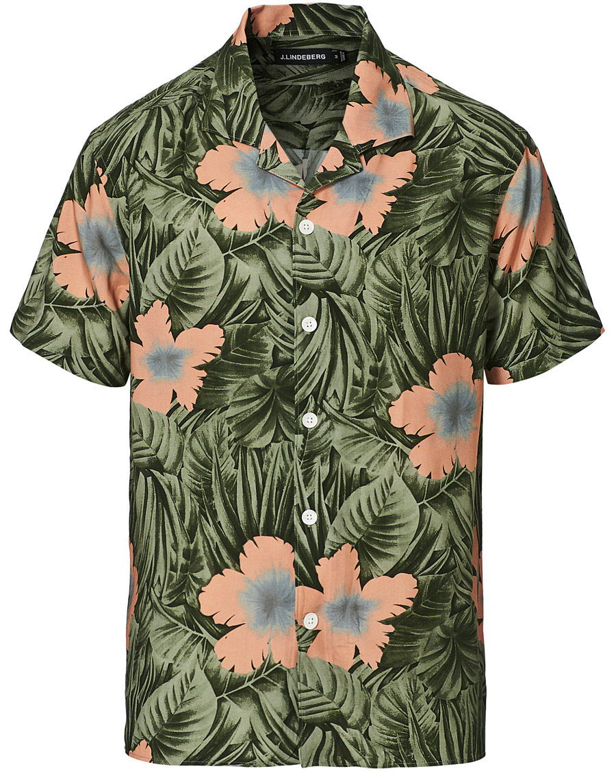 Men | Shirts | J.Lindeberg | Printed Short Sleeve Camp Collar Shirt Sage