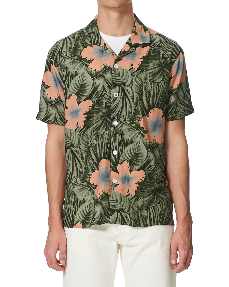 Men | Shirts | J.Lindeberg | Printed Short Sleeve Camp Collar Shirt Sage