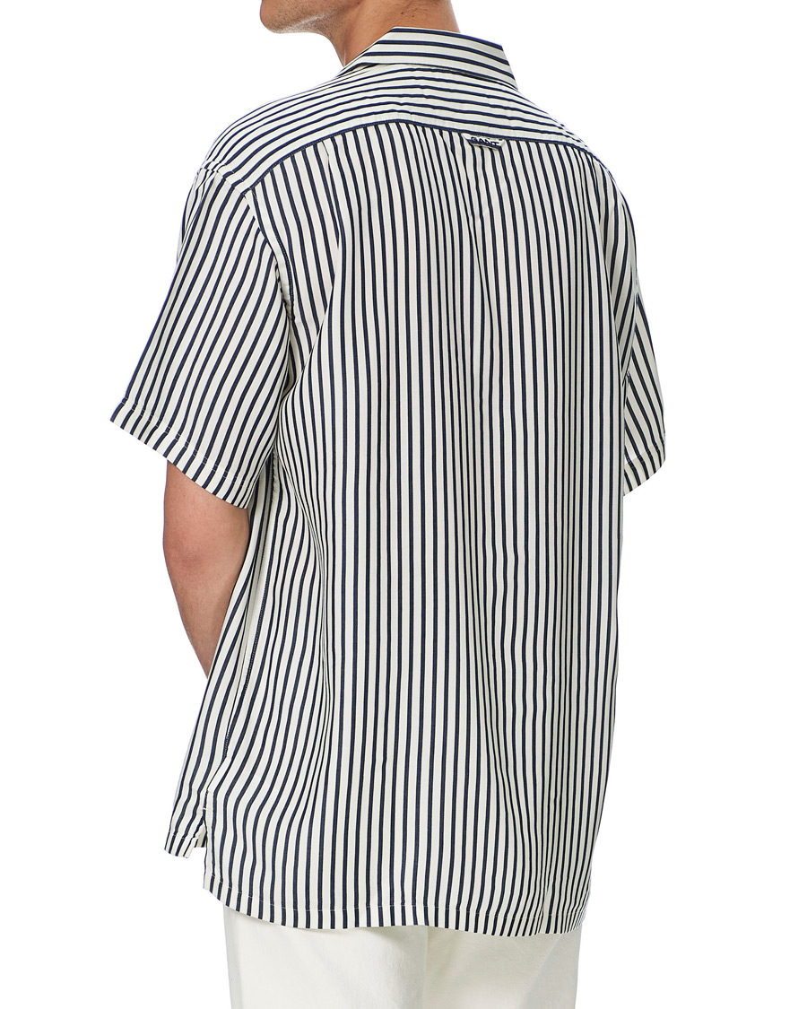 Men | Shirts | Gant | Rel Stripe Camp Collar Short Sleeve Shirt White/Blue
