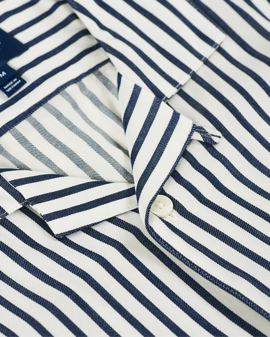 Men | Shirts | Gant | Rel Stripe Camp Collar Short Sleeve Shirt White/Blue