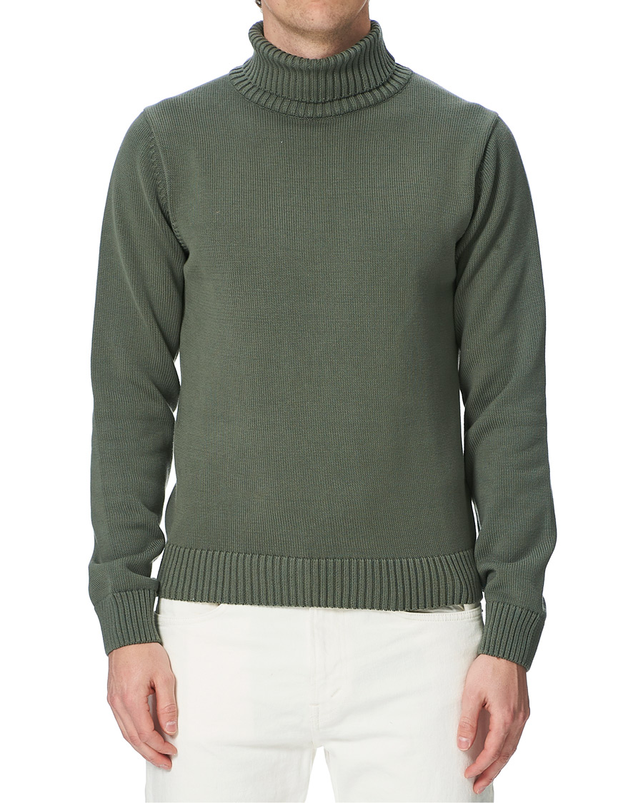 Men | Sweaters & Knitwear | Stenströms | Heavy Cotton Rollneck Dusty Olive