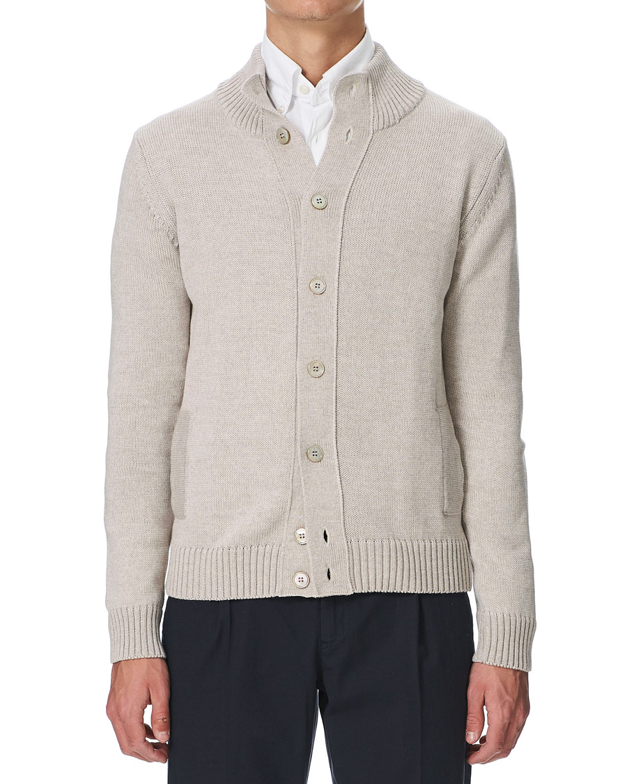Men | Sweaters & Knitwear | Stenströms | Heavy Merino Wool Cardigan Beige
