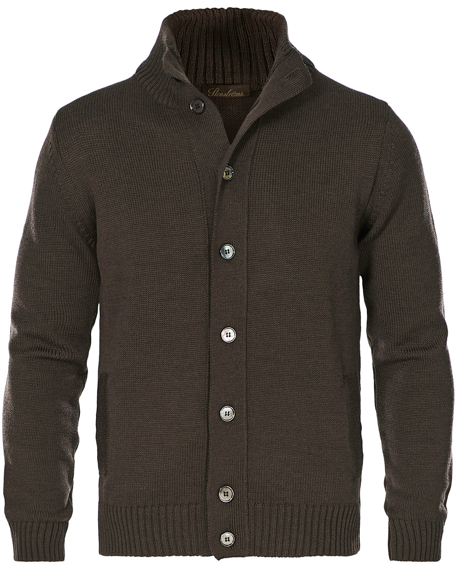 Men | Sweaters & Knitwear | Stenströms | Heavy Merino Wool Cardigan Brown