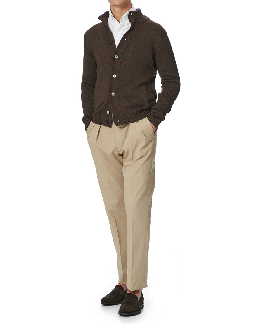 Men | Sweaters & Knitwear | Stenströms | Heavy Merino Wool Cardigan Brown