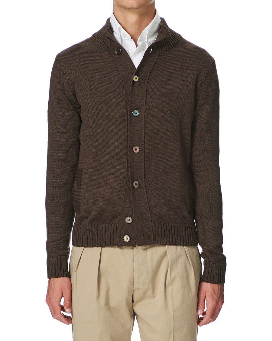 Men | Sweaters & Knitwear | Stenströms | Heavy Merino Wool Cardigan Brown