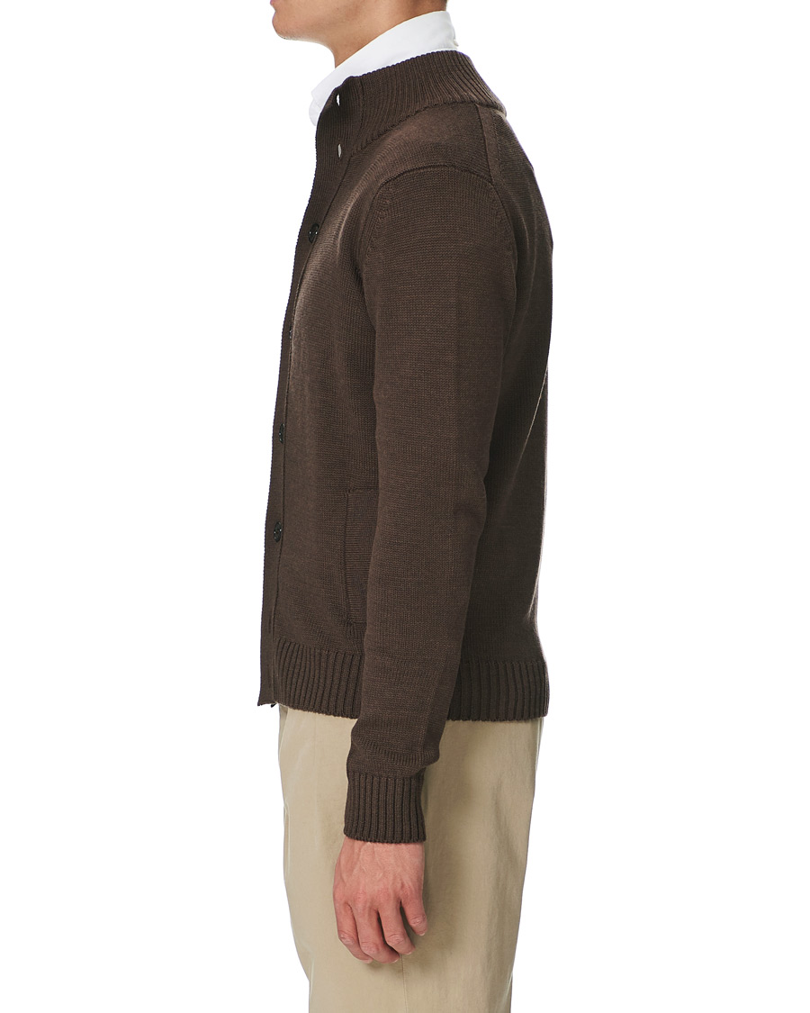 Men | Sweaters & Knitwear | Stenströms | Heavy Merino Wool Cardigan Brown