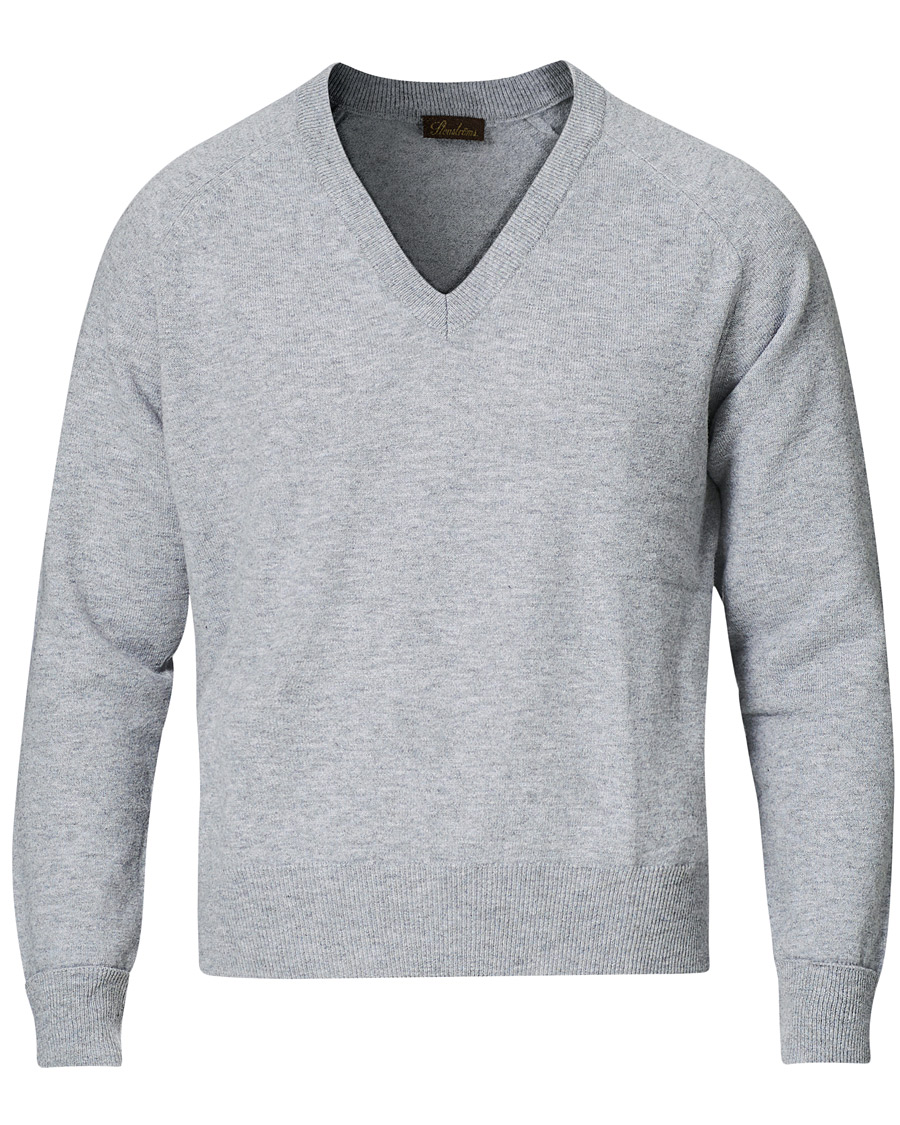Men | Sweaters & Knitwear | Stenströms | Washed Merino Deep V-Neck Grey
