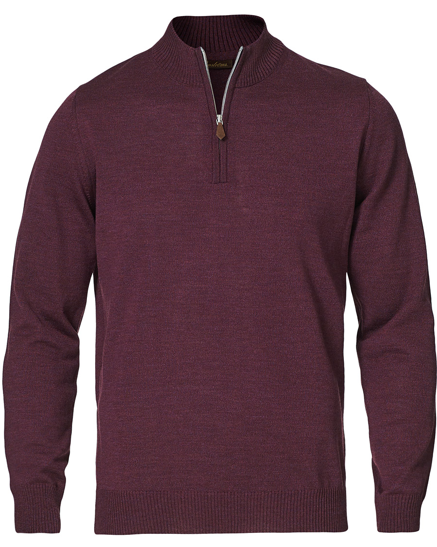 Men | Sweaters & Knitwear | Stenströms | Merino Half Zip Burgundy Mouliné