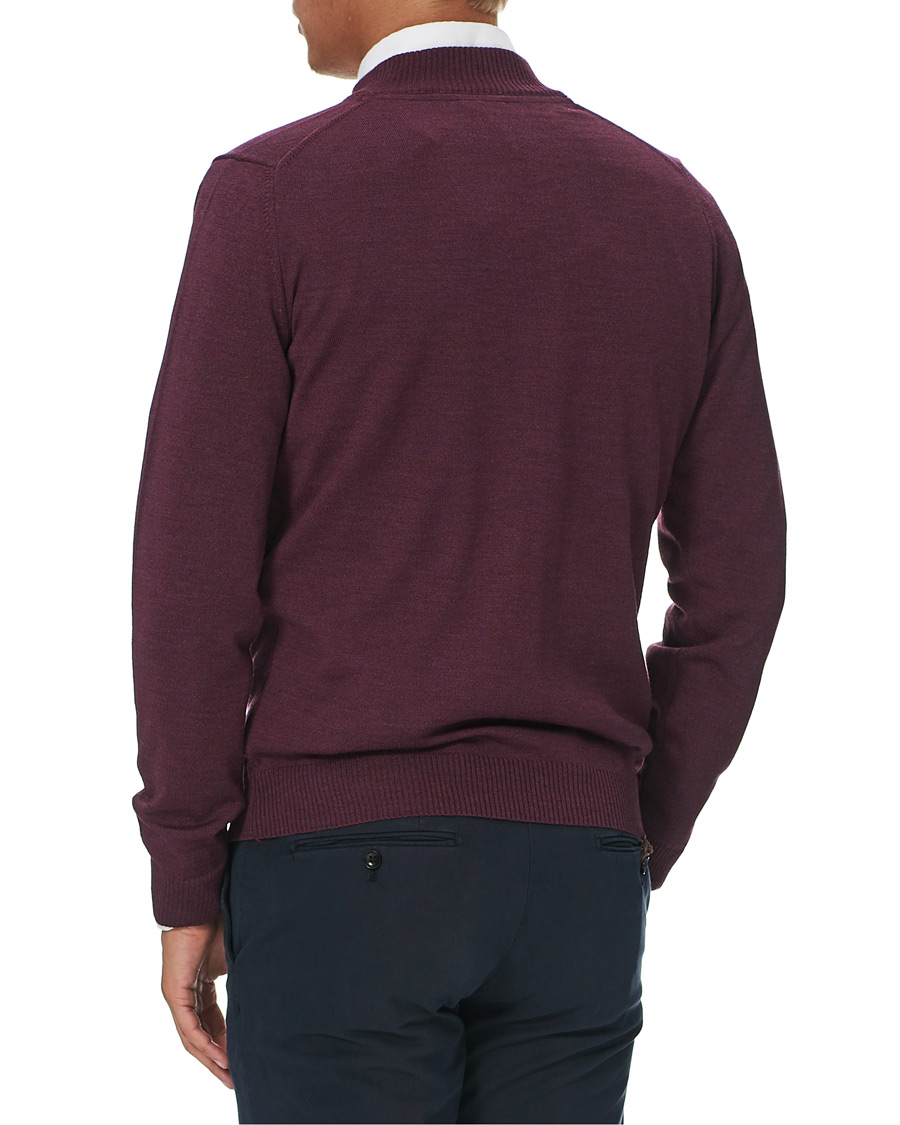 Men | Sweaters & Knitwear | Stenströms | Merino Half Zip Burgundy Mouliné