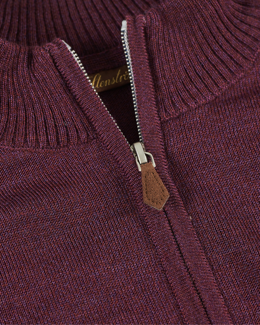 Men | Sweaters & Knitwear | Stenströms | Merino Half Zip Burgundy Mouliné
