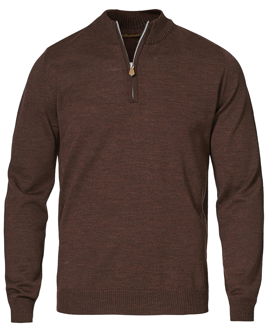 Men | Sweaters & Knitwear | Stenströms | Merino Half Zip Brown