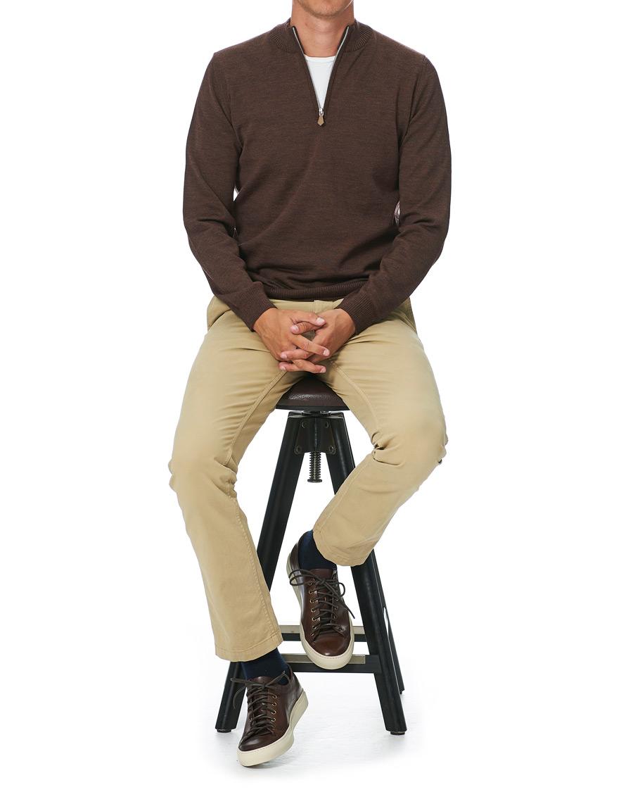Men | Sweaters & Knitwear | Stenströms | Merino Half Zip Brown