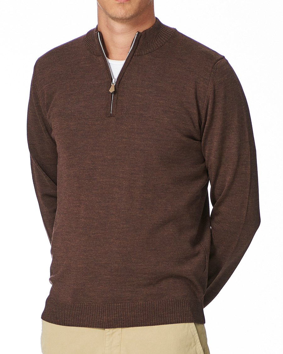 Men | Sweaters & Knitwear | Stenströms | Merino Half Zip Brown