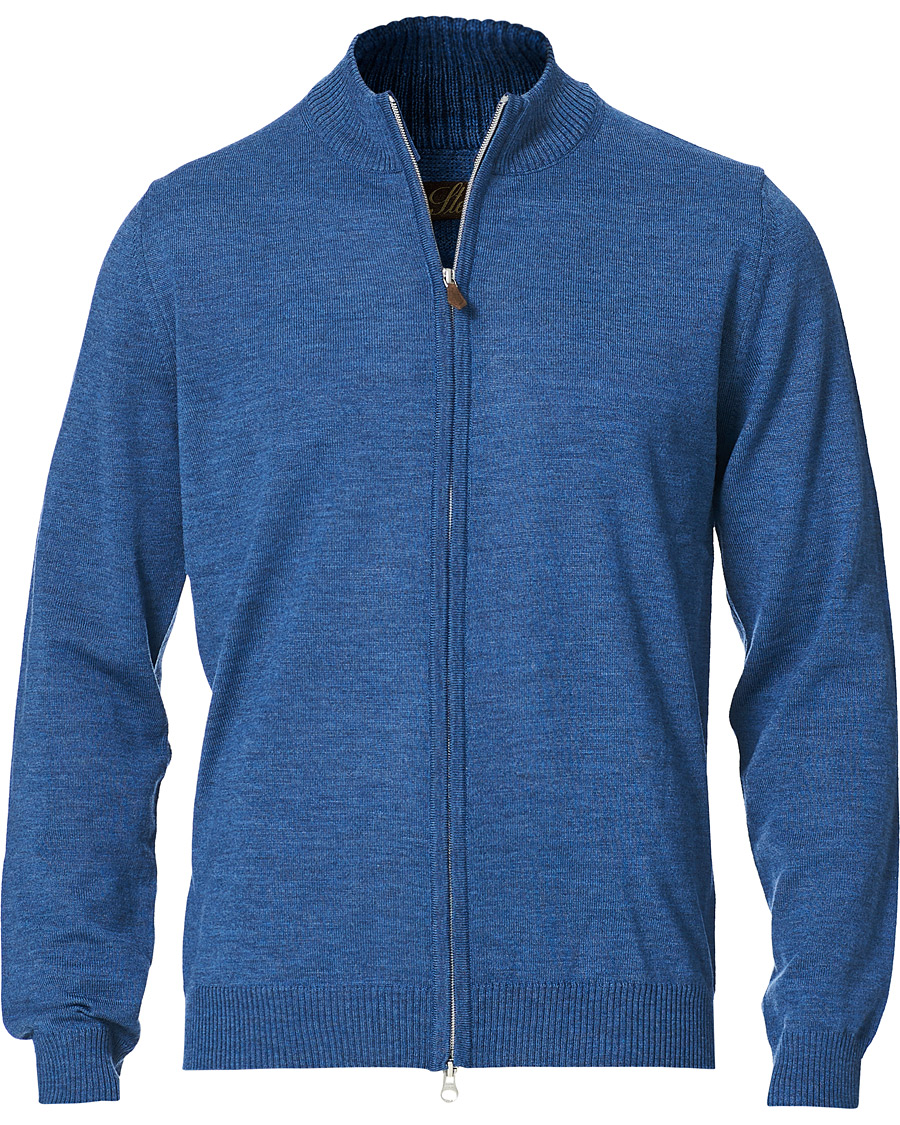Men | Sweaters & Knitwear | Stenströms | Merino Full Zip Light Blue
