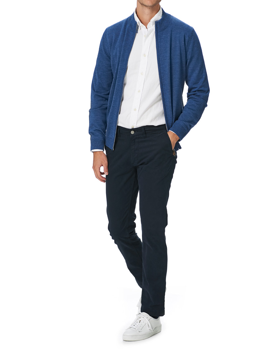 Men | Sweaters & Knitwear | Stenströms | Merino Full Zip Light Blue
