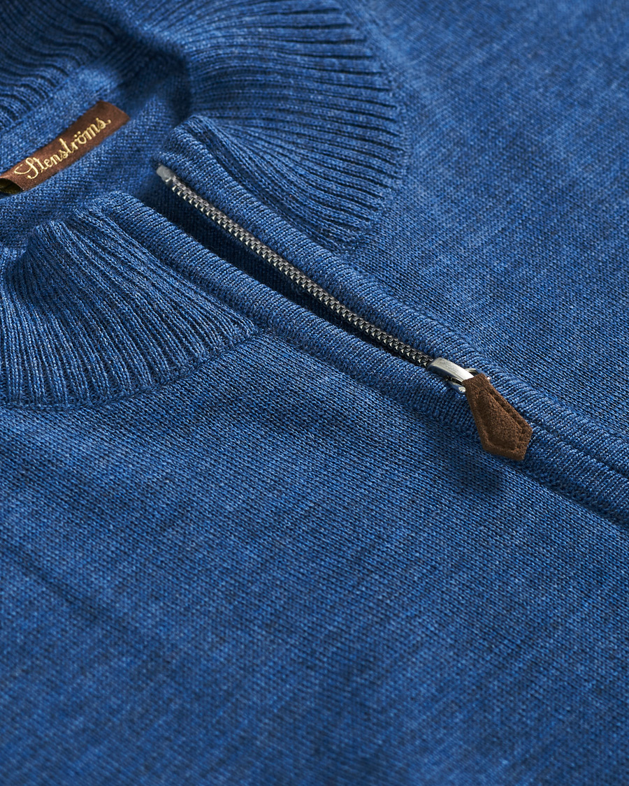 Men | Sweaters & Knitwear | Stenströms | Merino Full Zip Light Blue