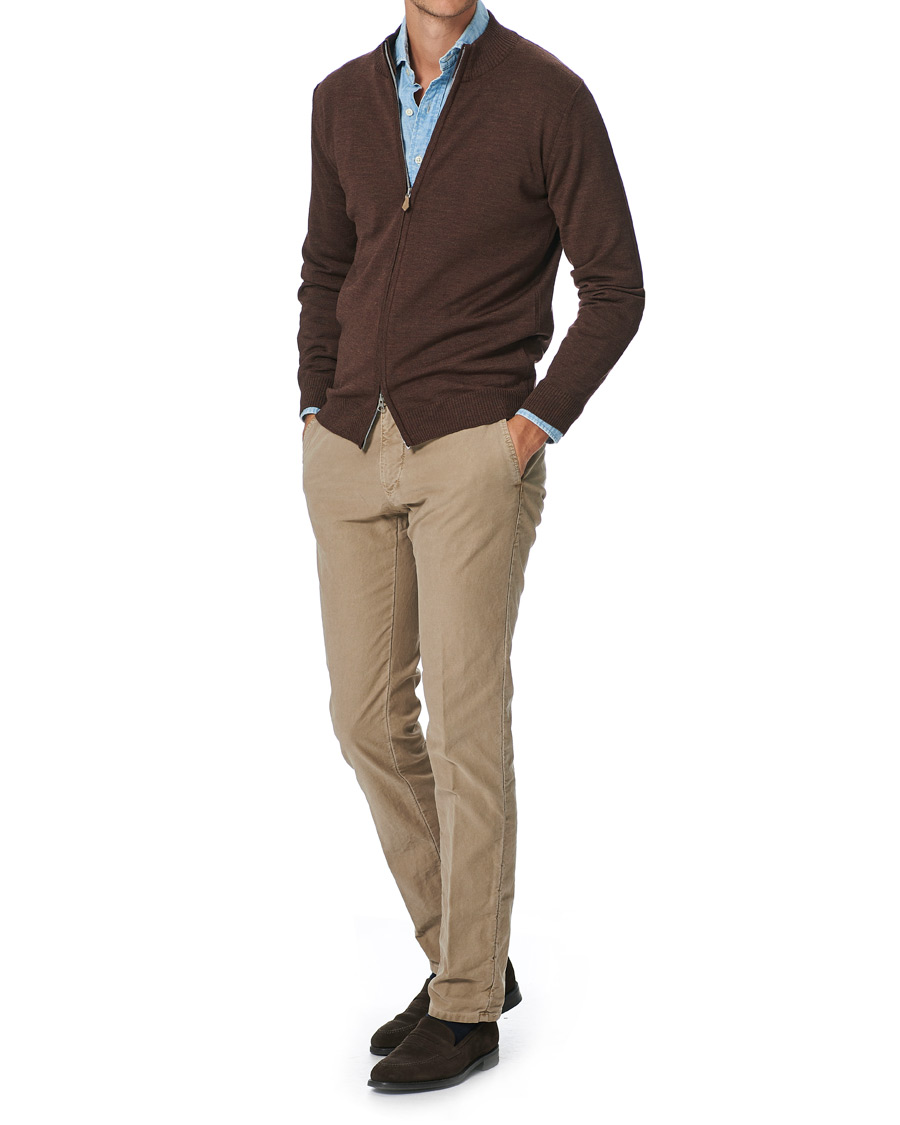 Men | Sweaters & Knitwear | Stenströms | Merino Full Zip Brown