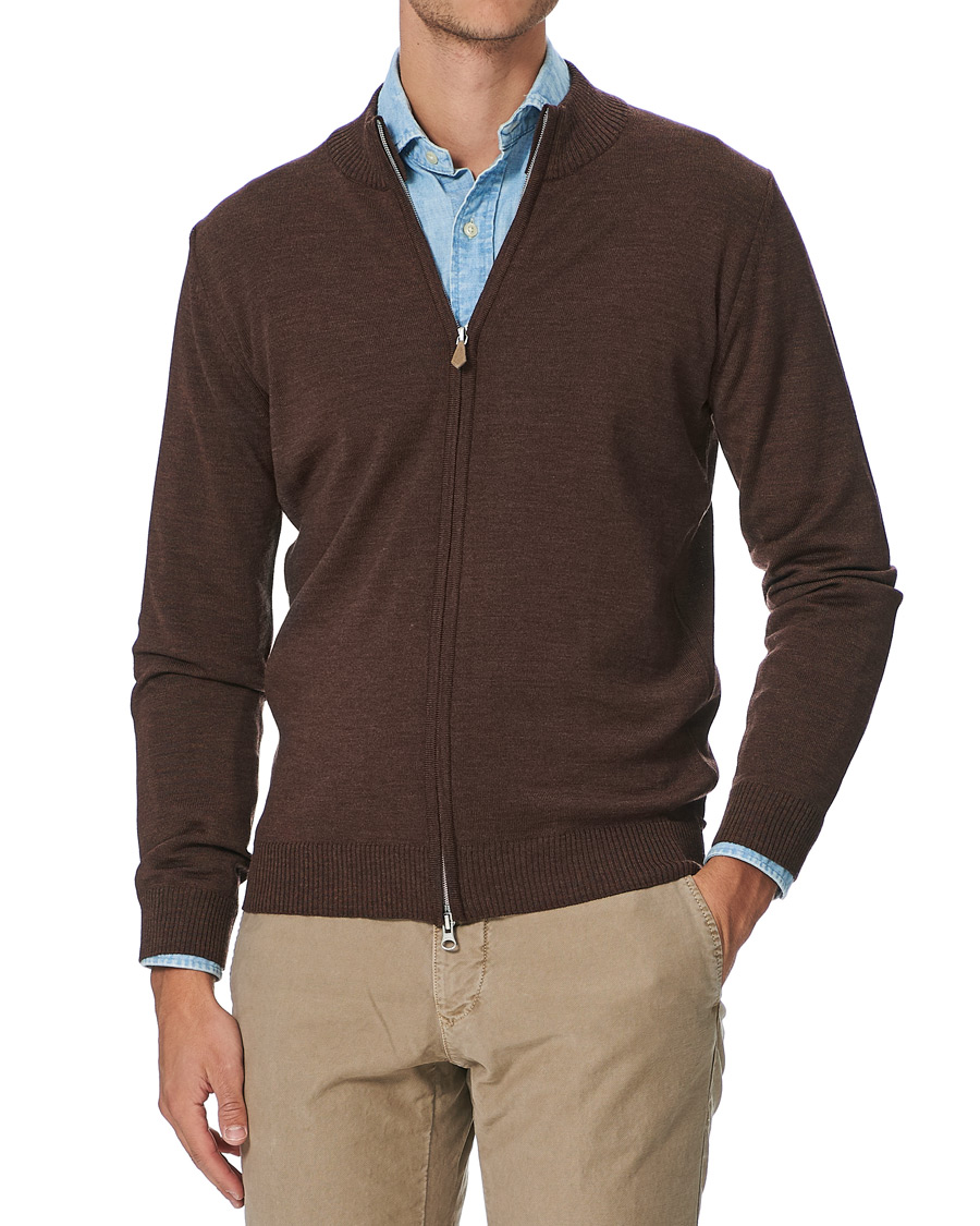 Men | Sweaters & Knitwear | Stenströms | Merino Full Zip Brown