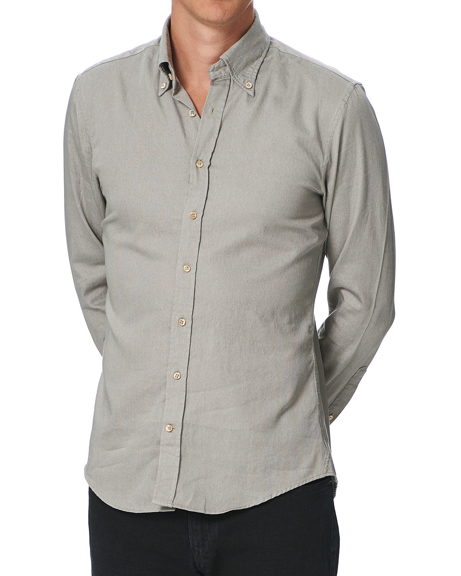 Men | Shirts | Stenströms | Slimline Washed Button Down Oxford Shirt Grey