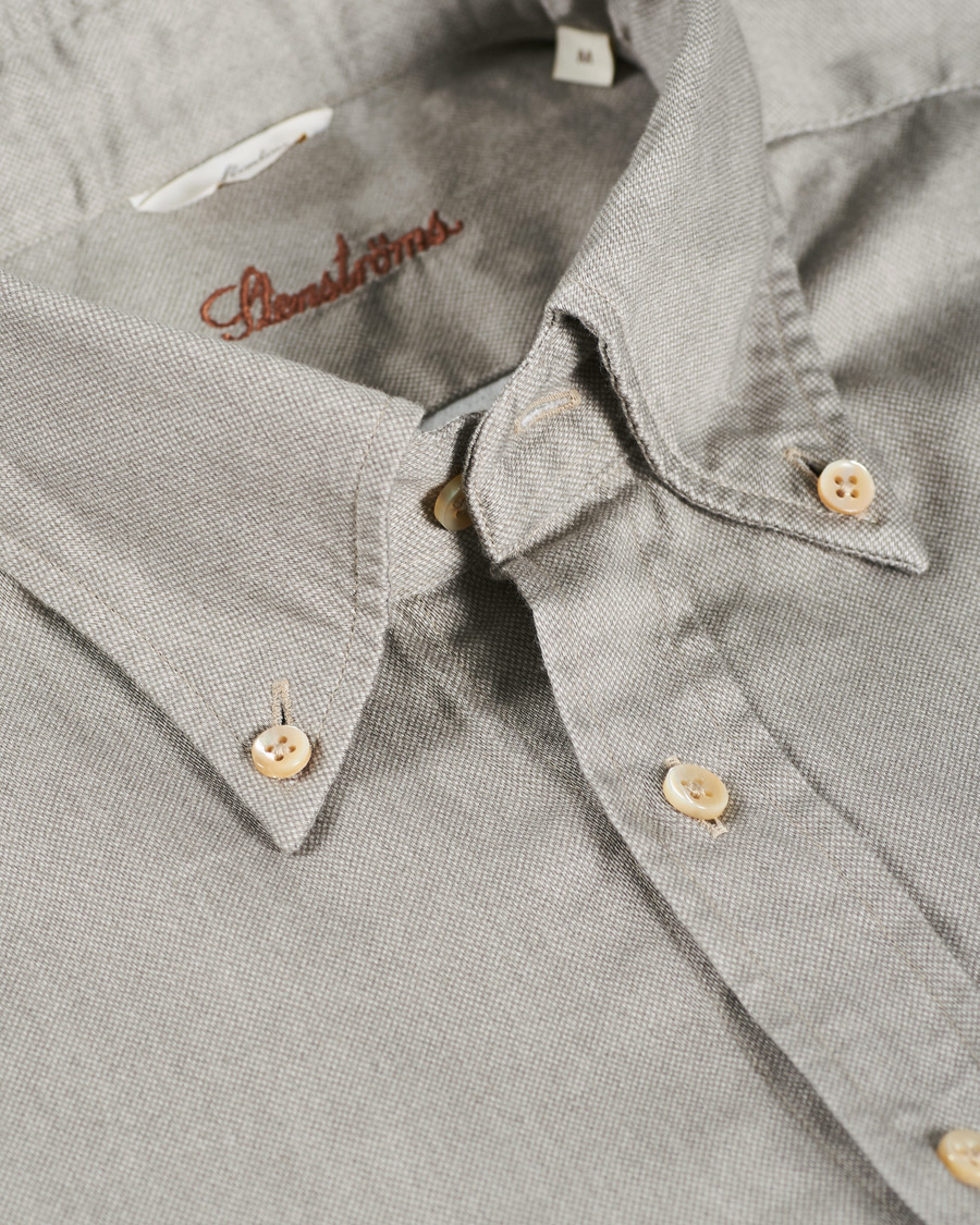 Men | Shirts | Stenströms | Slimline Washed Button Down Oxford Shirt Grey