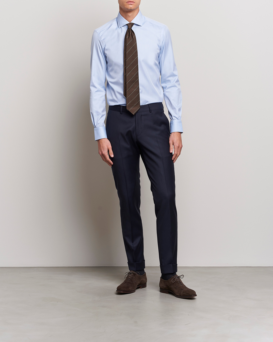 Men | Shirts | Mazzarelli | Soft Cotton Cut Away Shirt Light Blue