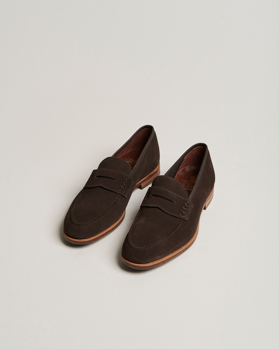 Men | Loafers | Crockett & Jones | Seaton Unlined Penny Loafer Dark Oak Suede