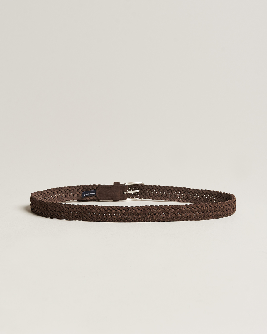 Men | Belts | Anderson's | Woven Suede Belt 3 cm Dark Brown