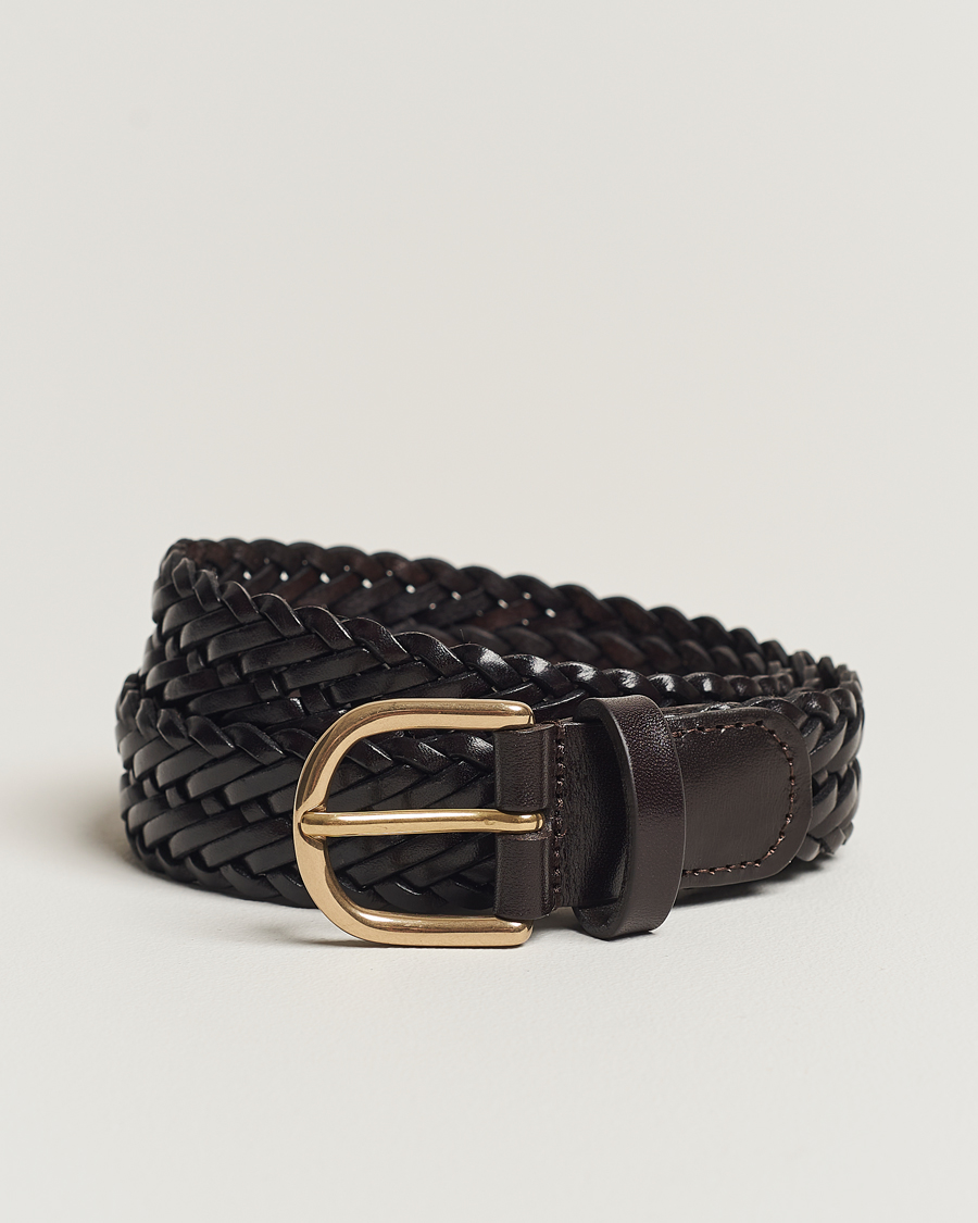 Men | Belts | Anderson's | Woven Leather Belt 3 cm Dark Brown