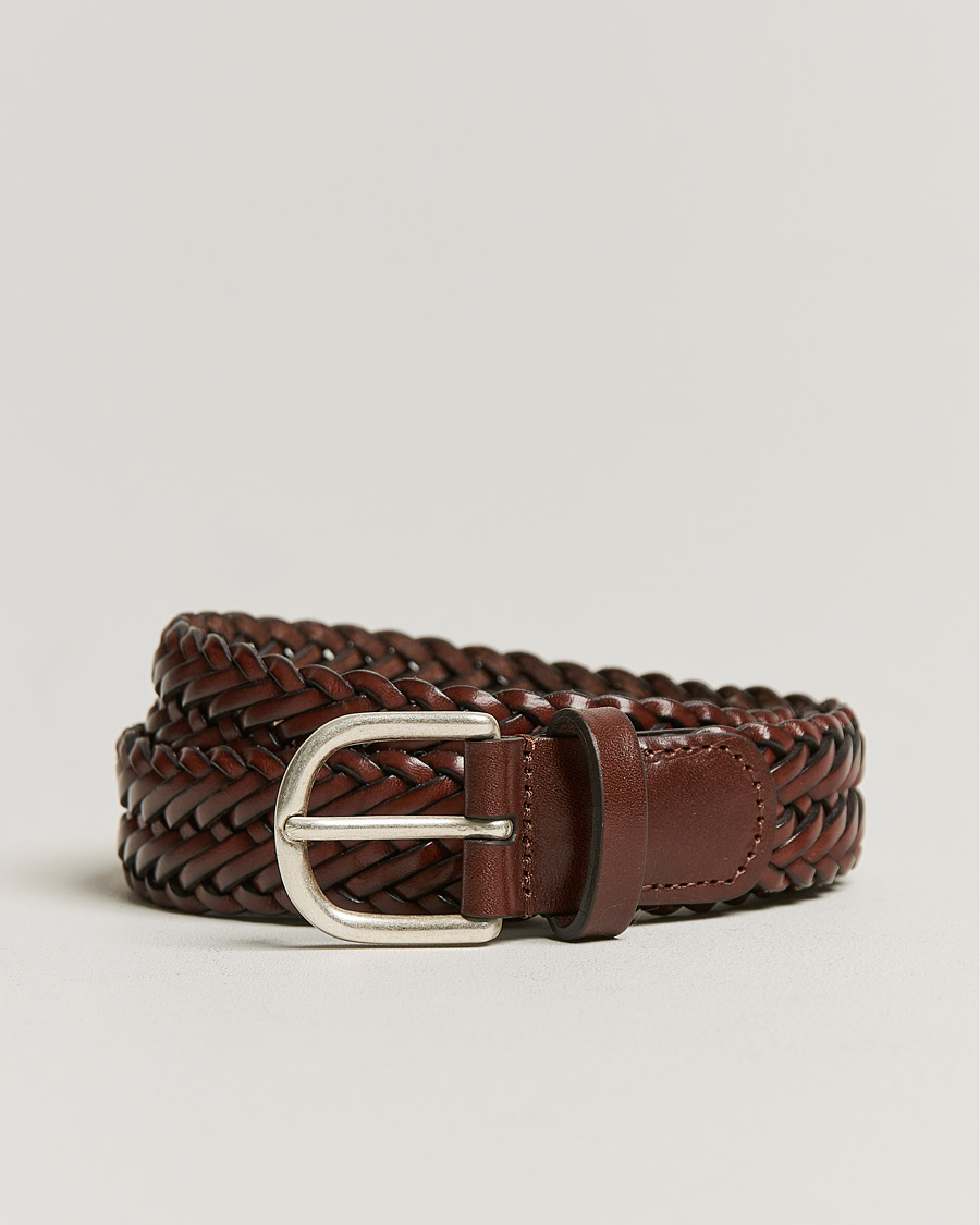 Men | Belts | Anderson's | Woven Leather Belt 3 cm Cognac
