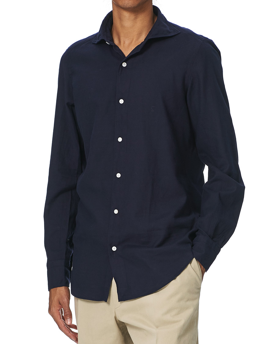 Men | Shirts | Finamore Napoli | Tokyo Slim Fit Flannel Shirt Navy