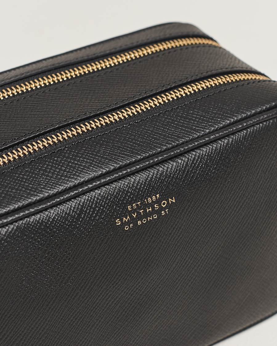 Men | Bags | Smythson | Panama Double Zip Washbag Black