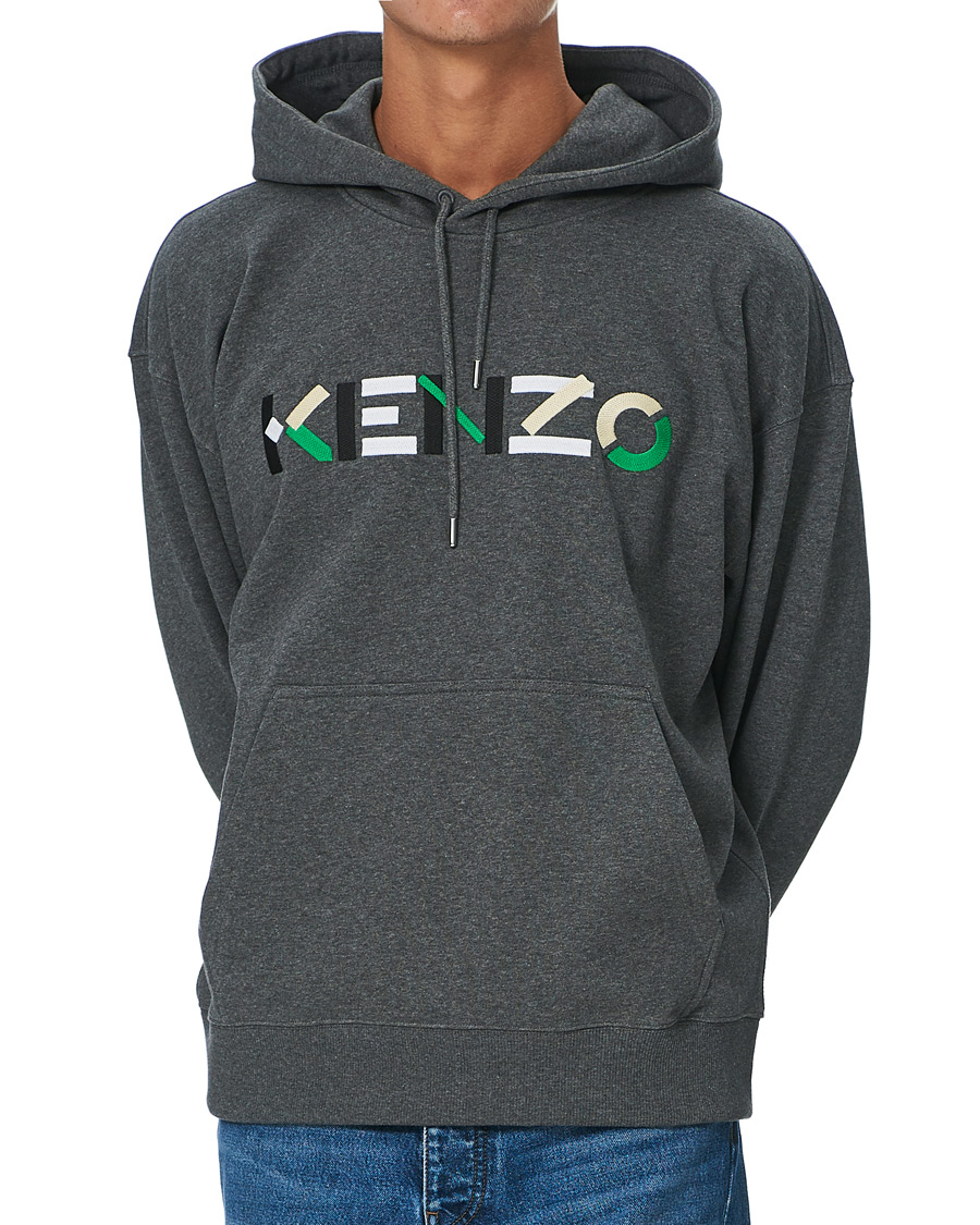 Men | Sweaters & Knitwear | KENZO | Logo Multicolor Oversize Hoodie Grey Heather