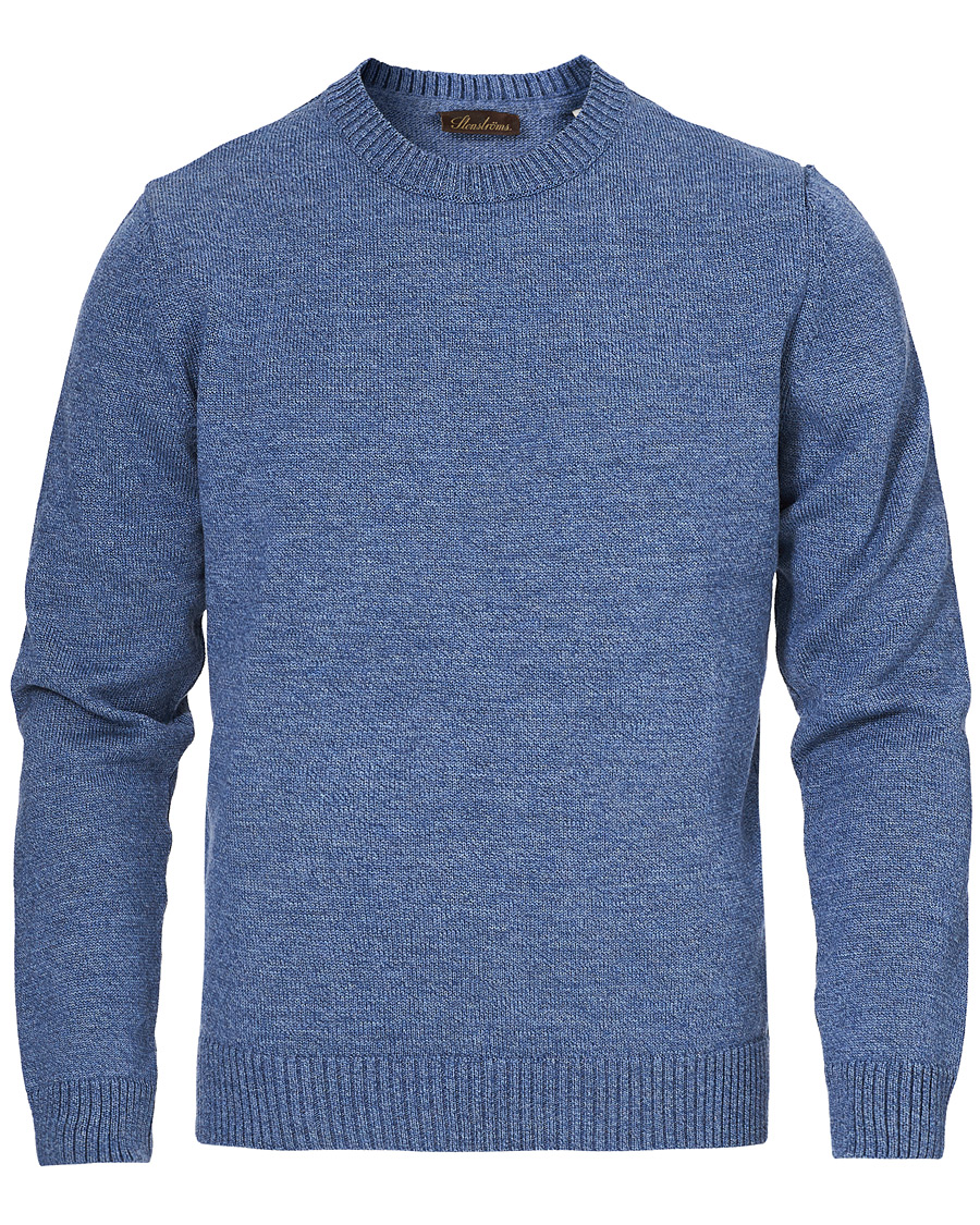 Men | Sweaters & Knitwear | Stenströms | Heavy Knitted Merino Crew Neck Blue Mouliné