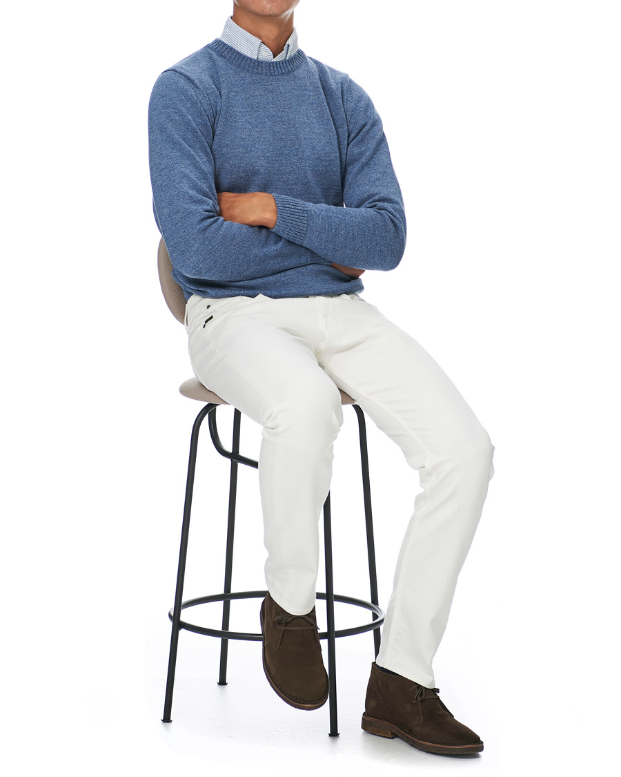Men | Sweaters & Knitwear | Stenströms | Heavy Knitted Merino Crew Neck Blue Mouliné