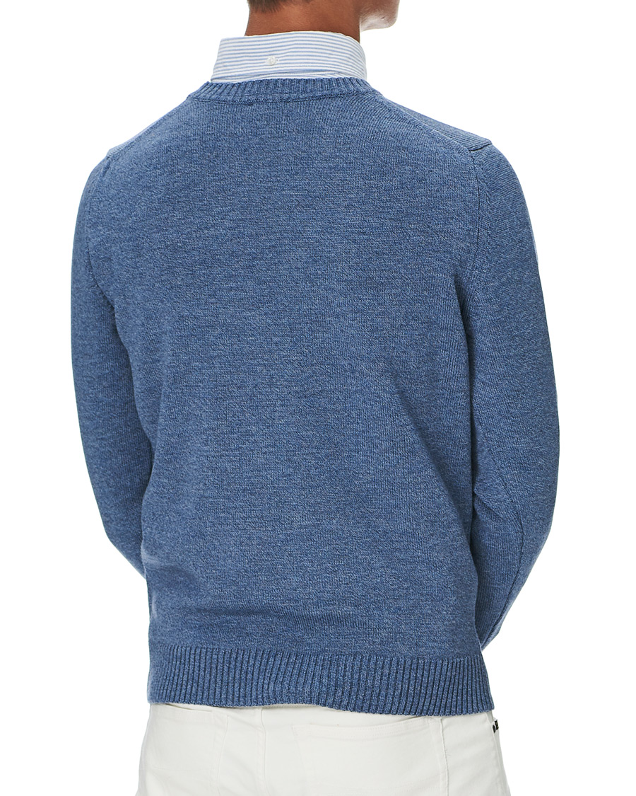 Men | Sweaters & Knitwear | Stenströms | Heavy Knitted Merino Crew Neck Blue Mouliné