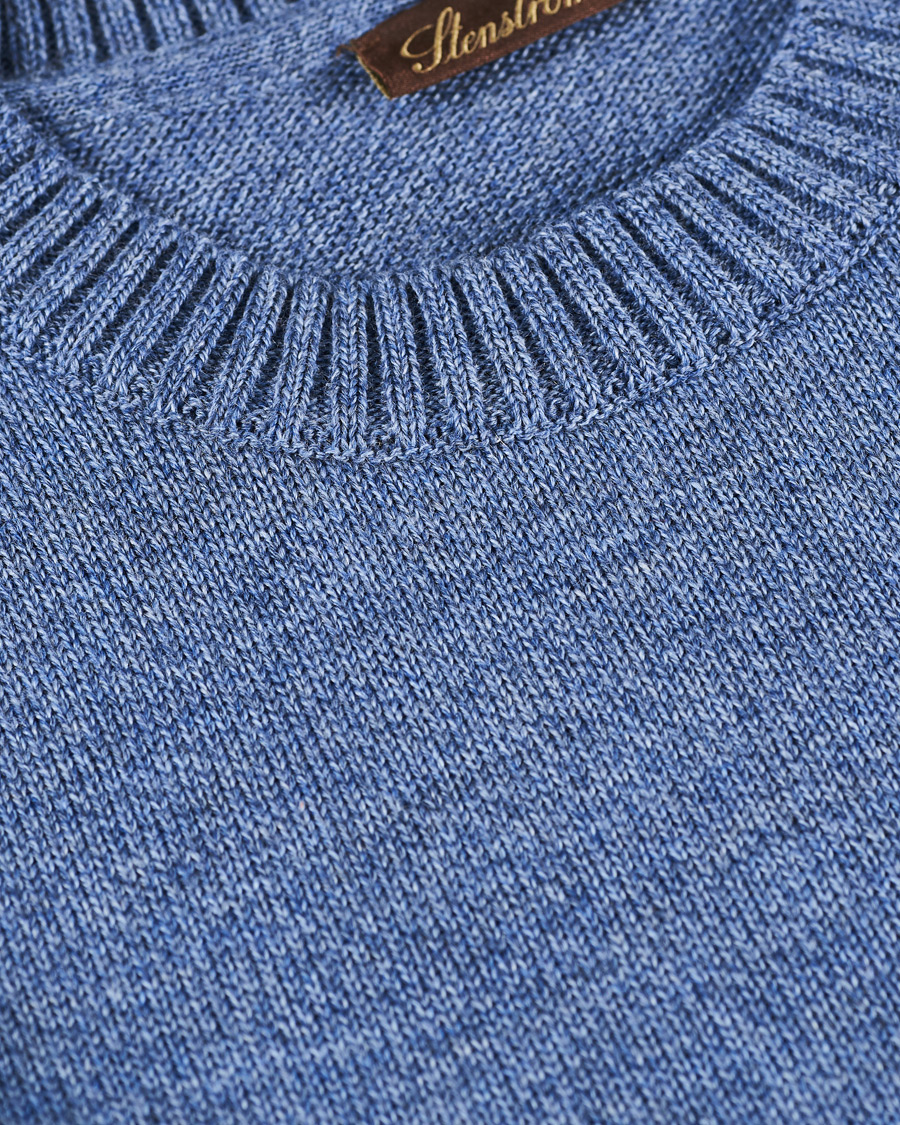 Men | Sweaters & Knitwear | Stenströms | Heavy Knitted Merino Crew Neck Blue Mouliné