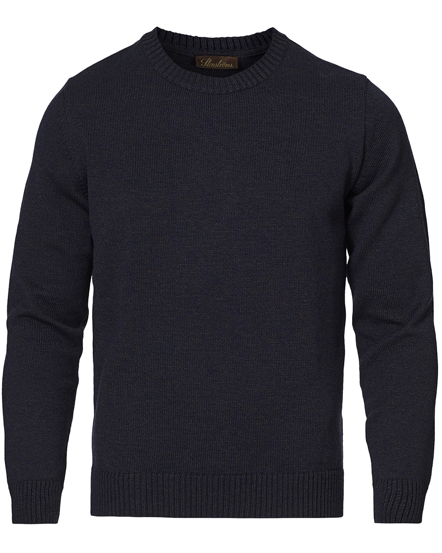 Men | Sweaters & Knitwear | Stenströms | Heavy Knitted Merino Crew Neck Brown/Blue Mouliné
