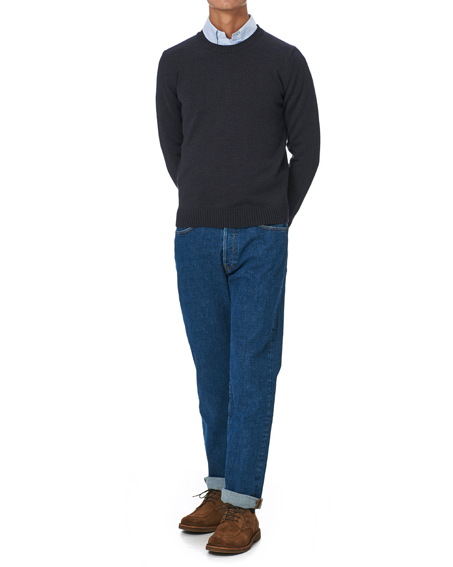 Men | Sweaters & Knitwear | Stenströms | Heavy Knitted Merino Crew Neck Brown/Blue Mouliné
