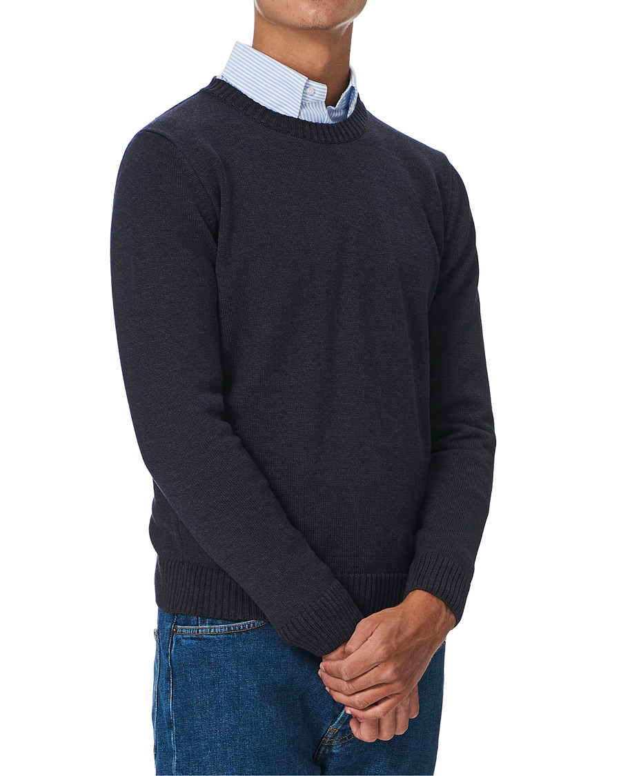 Men | Sweaters & Knitwear | Stenströms | Heavy Knitted Merino Crew Neck Brown/Blue Mouliné
