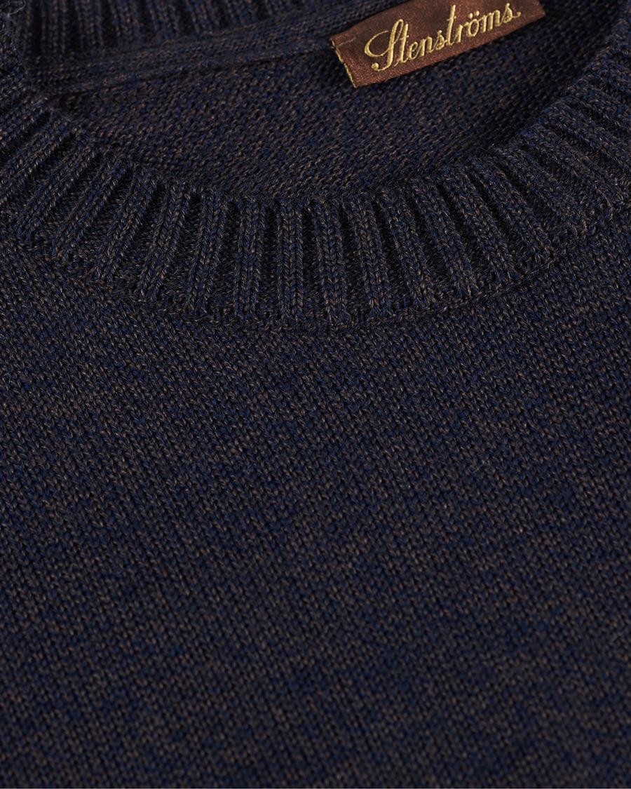 Men | Sweaters & Knitwear | Stenströms | Heavy Knitted Merino Crew Neck Brown/Blue Mouliné