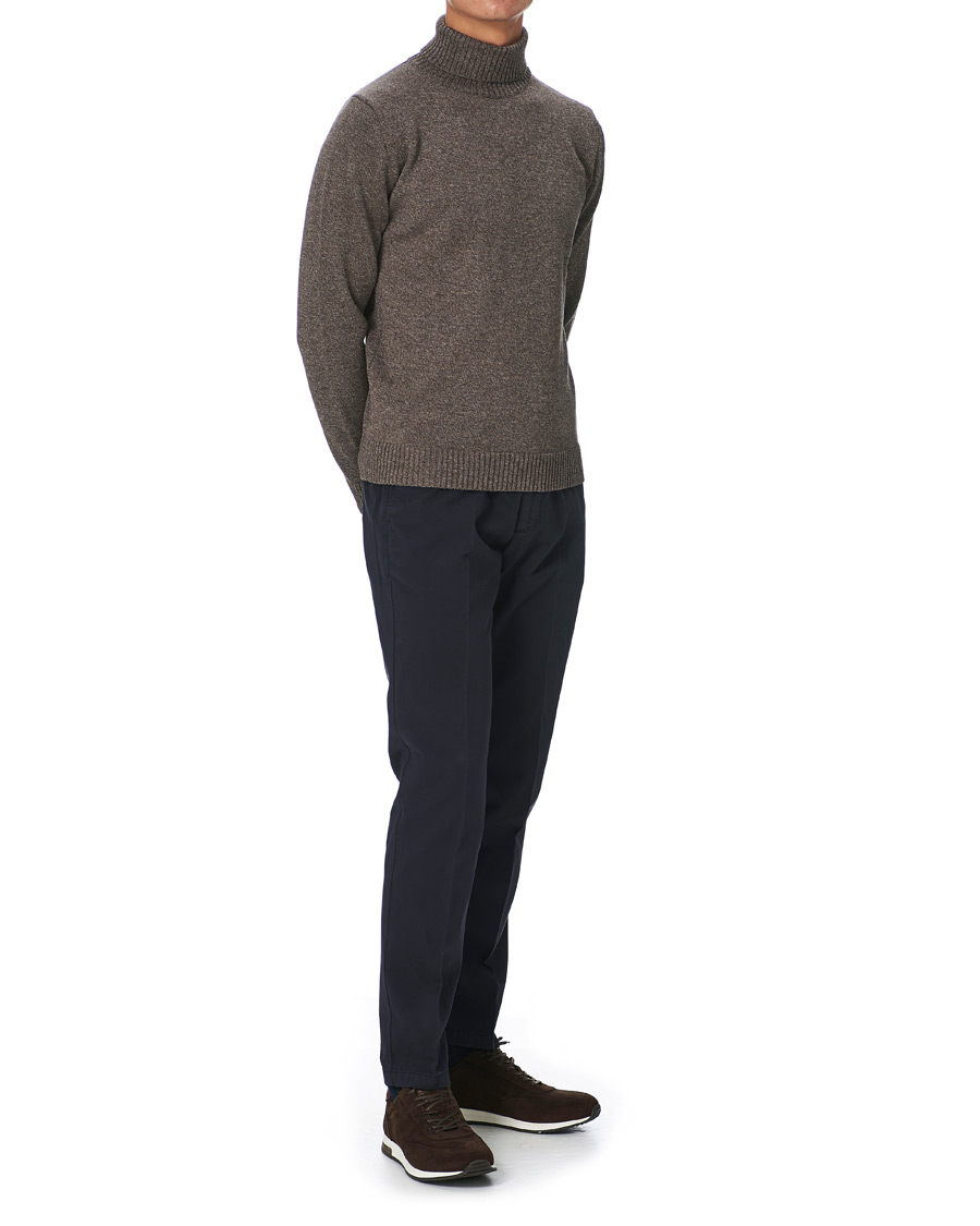 Men | Sweaters & Knitwear | Stenströms | Heavy Knitted Merino Rollneck Brown Mouliné