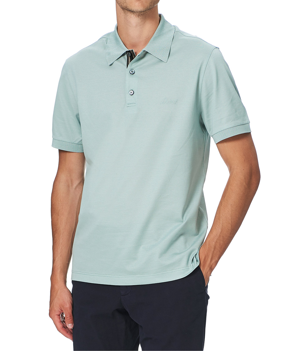 Men | Polo Shirts | Brioni | Contrast Placket Polo Piquet Aqua