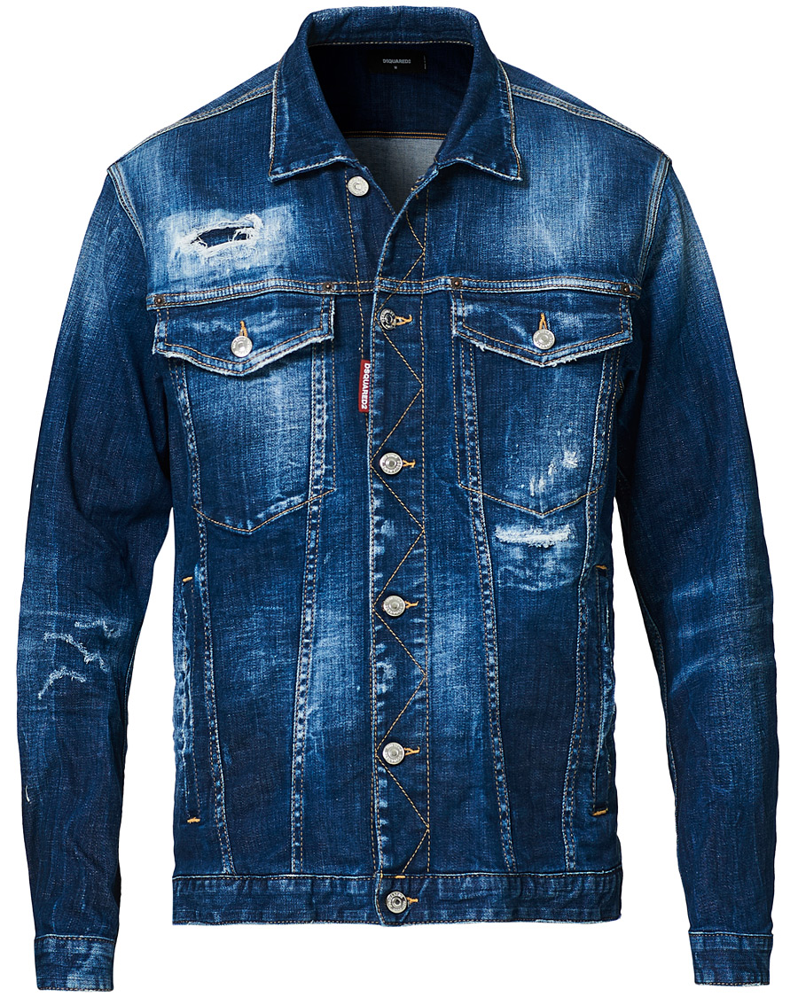 Men | Coats & Jackets | Dsquared2 | Ripped Denim Jacket Indigo